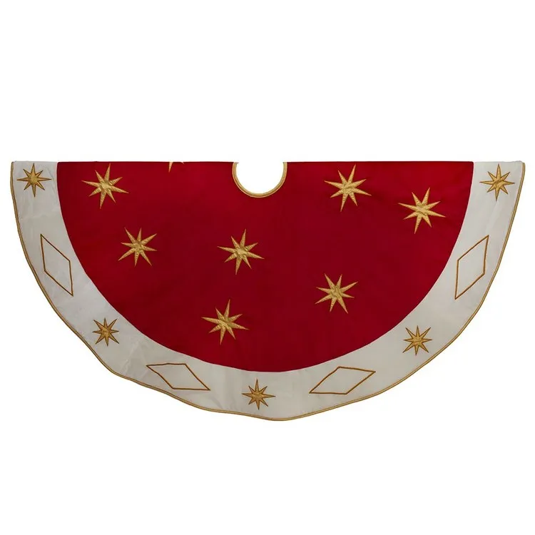 54" Gold Thread Embroidered Red Christmas Tree Skirt