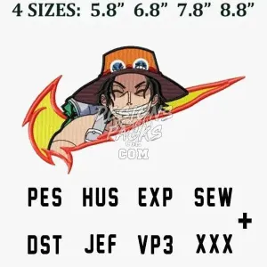 ACE One Piece Swoosh Sport Anime Embroidery Design
