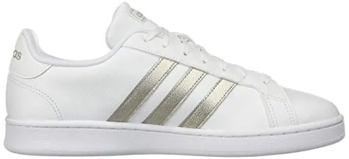 adidas Women's Grand Court Tennis Shoe, White/Platino Metallic/White, 7 M US