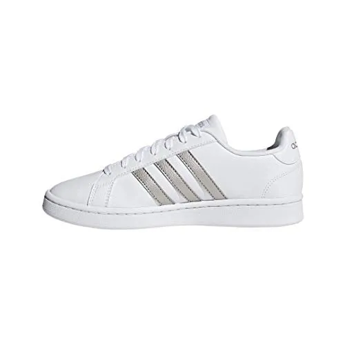 adidas Women's Grand Court Tennis Shoe, White/Platino Metallic/White, 7 M US