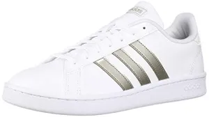adidas Women's Grand Court Tennis Shoe, White/Platino Metallic/White, 7 M US