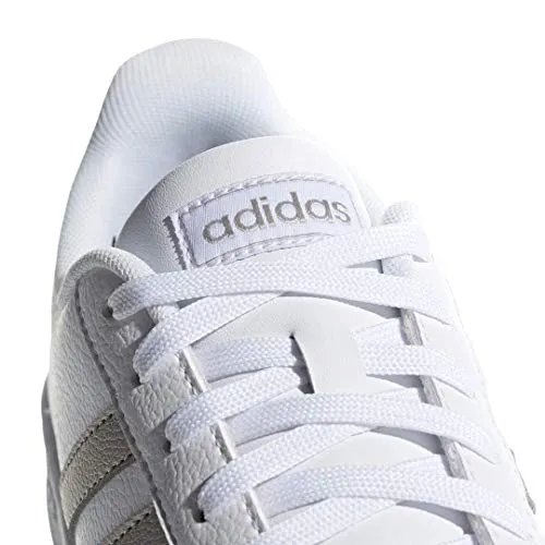adidas Women's Grand Court Tennis Shoe, White/Platino Metallic/White, 7 M US