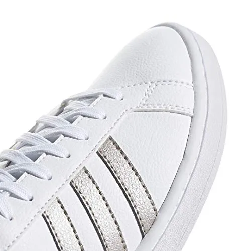 adidas Women's Grand Court Tennis Shoe, White/Platino Metallic/White, 7 M US