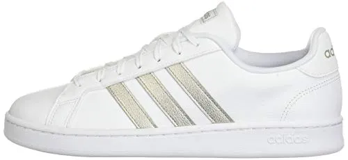 adidas Women's Grand Court Tennis Shoe, White/Platino Metallic/White, 7 M US