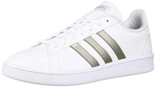 adidas Women's Grand Court Tennis Shoe, White/Platino Metallic/White, 7 M US