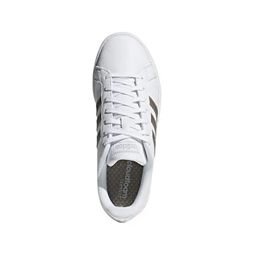 adidas Women's Grand Court Tennis Shoe, White/Platino Metallic/White, 7 M US
