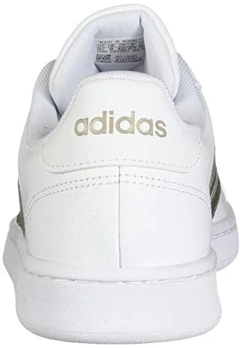 adidas Women's Grand Court Tennis Shoe, White/Platino Metallic/White, 7 M US