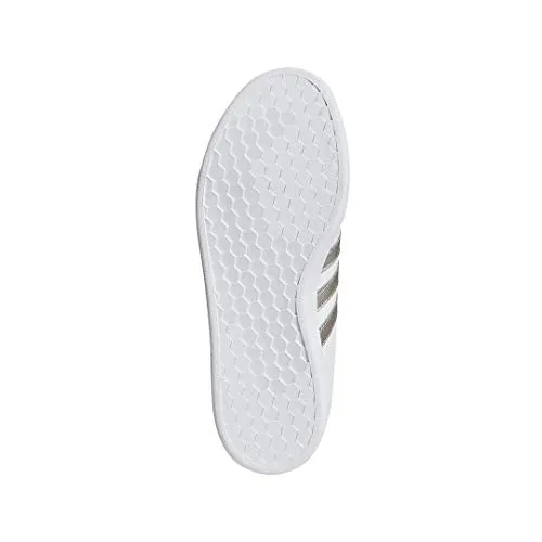 adidas Women's Grand Court Tennis Shoe, White/Platino Metallic/White, 7 M US