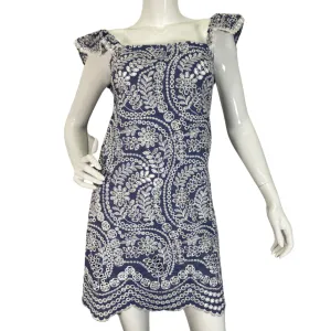 Alice   Olivia Blue Dress with Embroidered White Lace Design