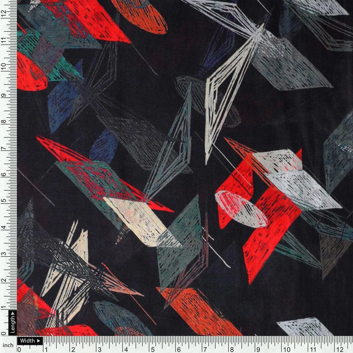 Black Geometric Printed Pure Muslin Fabric