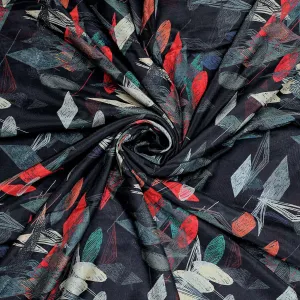 Black Geometric Printed Pure Muslin Fabric