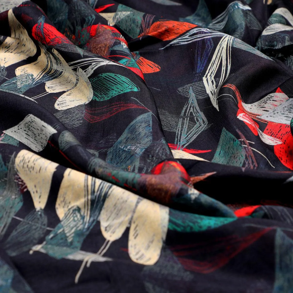 Black Geometric Printed Pure Muslin Fabric