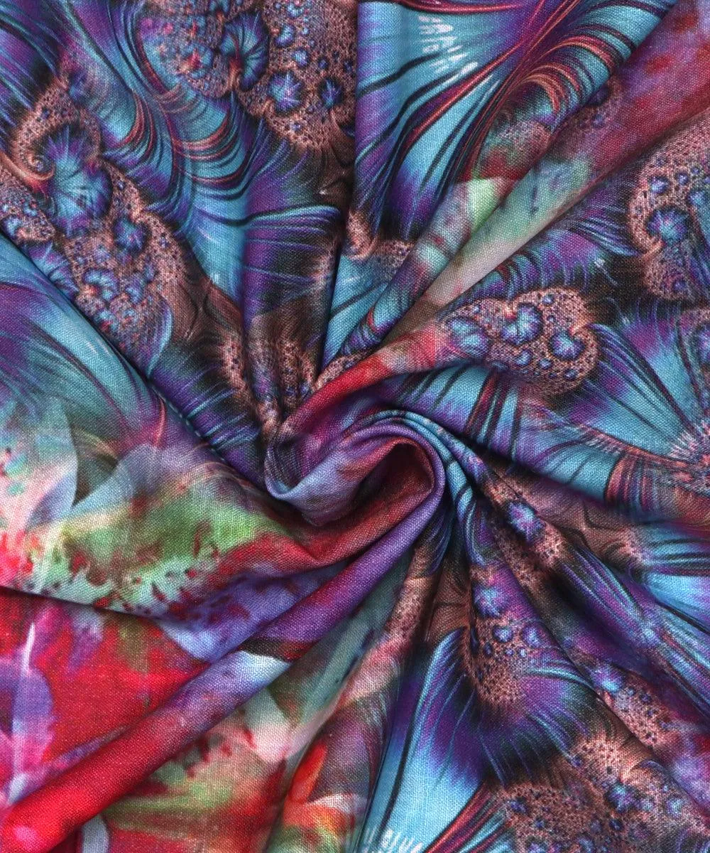 Blue Colour Abstract Print Cotton Digital Print Fabric