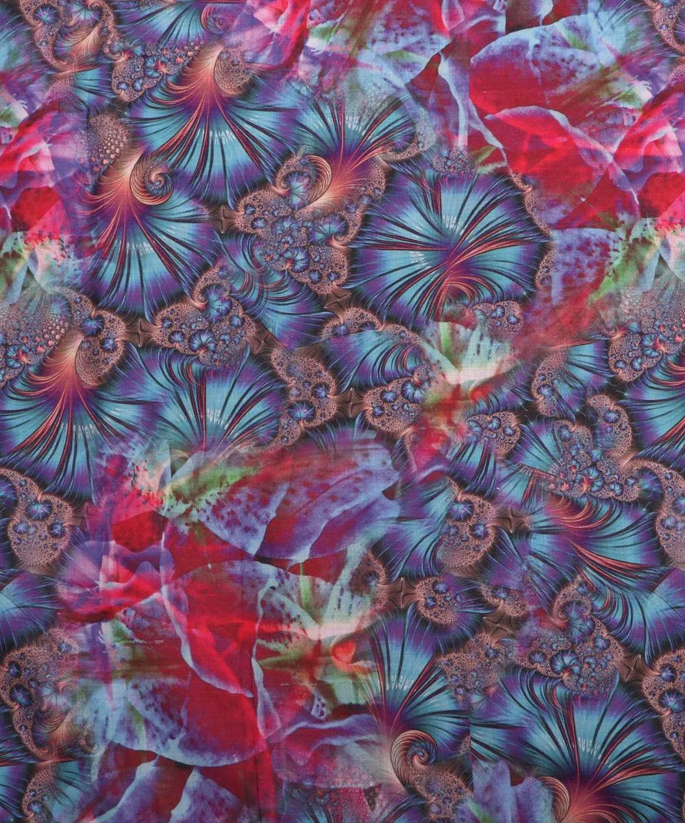 Blue Colour Abstract Print Cotton Digital Print Fabric