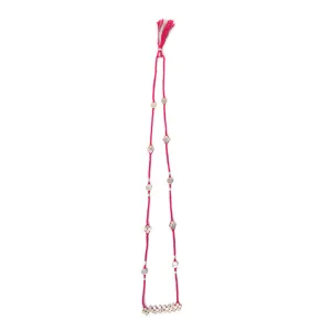 Brass Long Necklace for Women| Pink & Silver | Cotton Thread