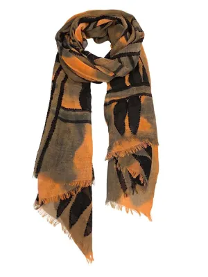 Brown and burnt orange printed fine wool scarf | PERRI