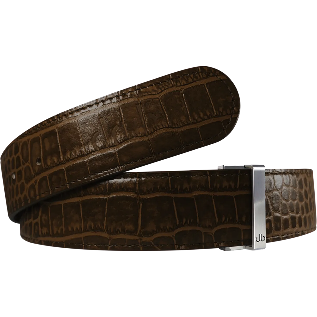 Brown Crocodile Textured Leather Belt