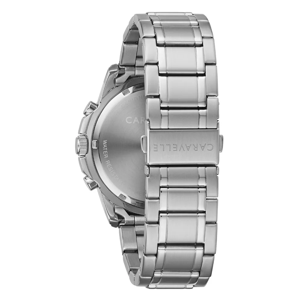 Caravelle Mens Silver-Tone Stainless Steel Bracelet Band Chronograph Blue Dial Watch - 43B171
