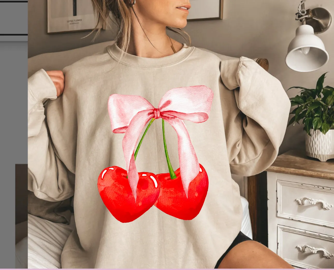 Coquette Cherry Bow Sweatshirt