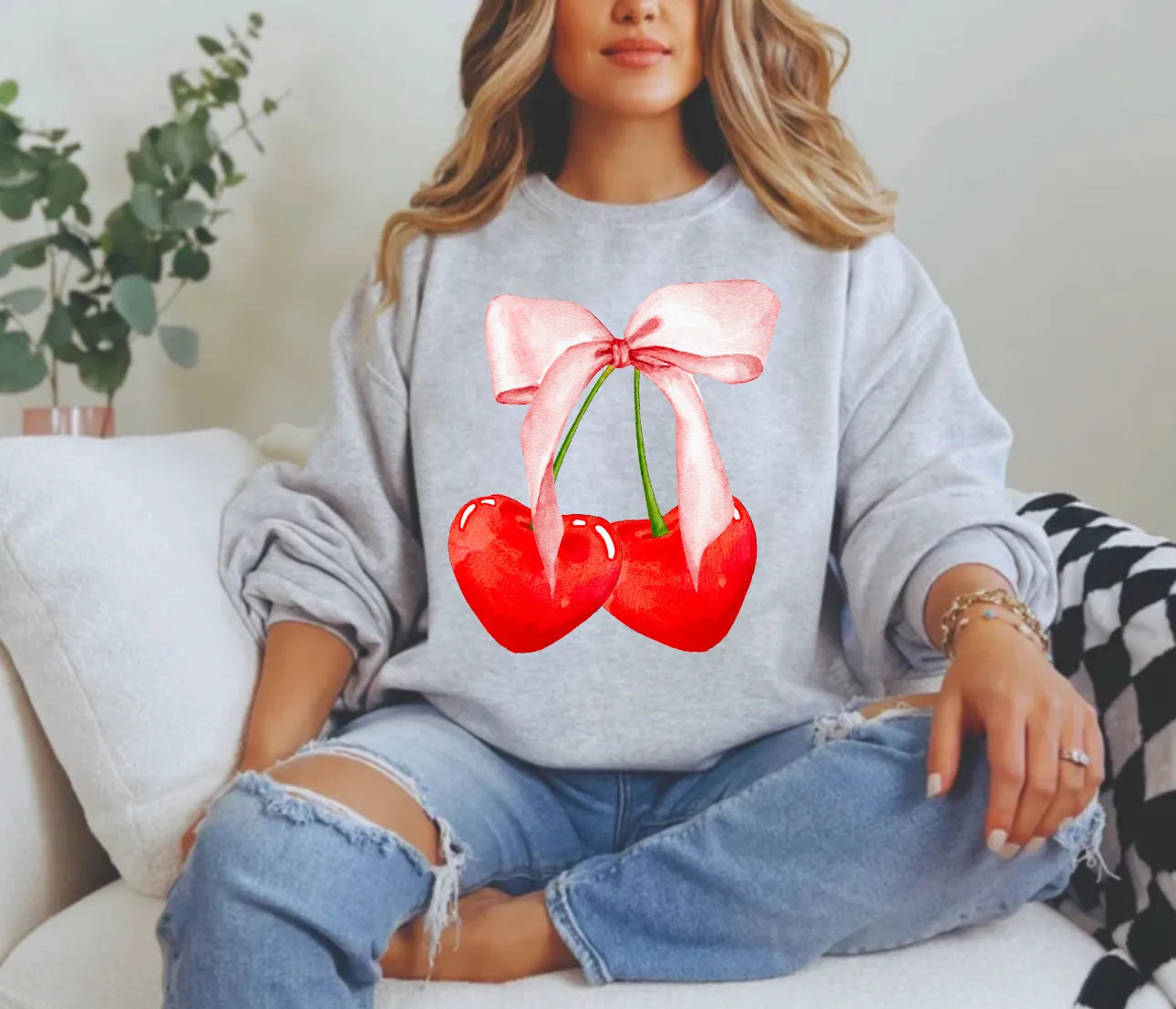 Coquette Cherry Bow Sweatshirt