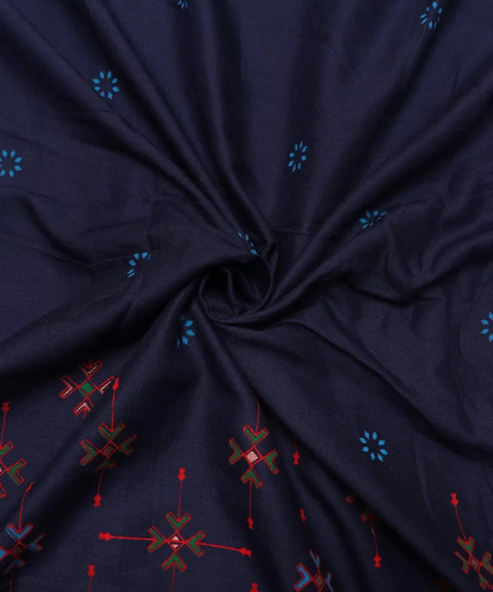 Dark Blue Colour Abstract Print Rayon Fabric