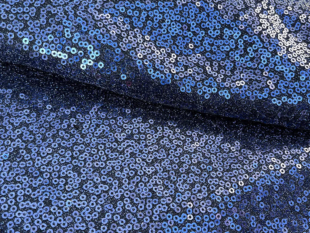 Deep Royal Blue Plain Sequins Embroidered Net Fabric