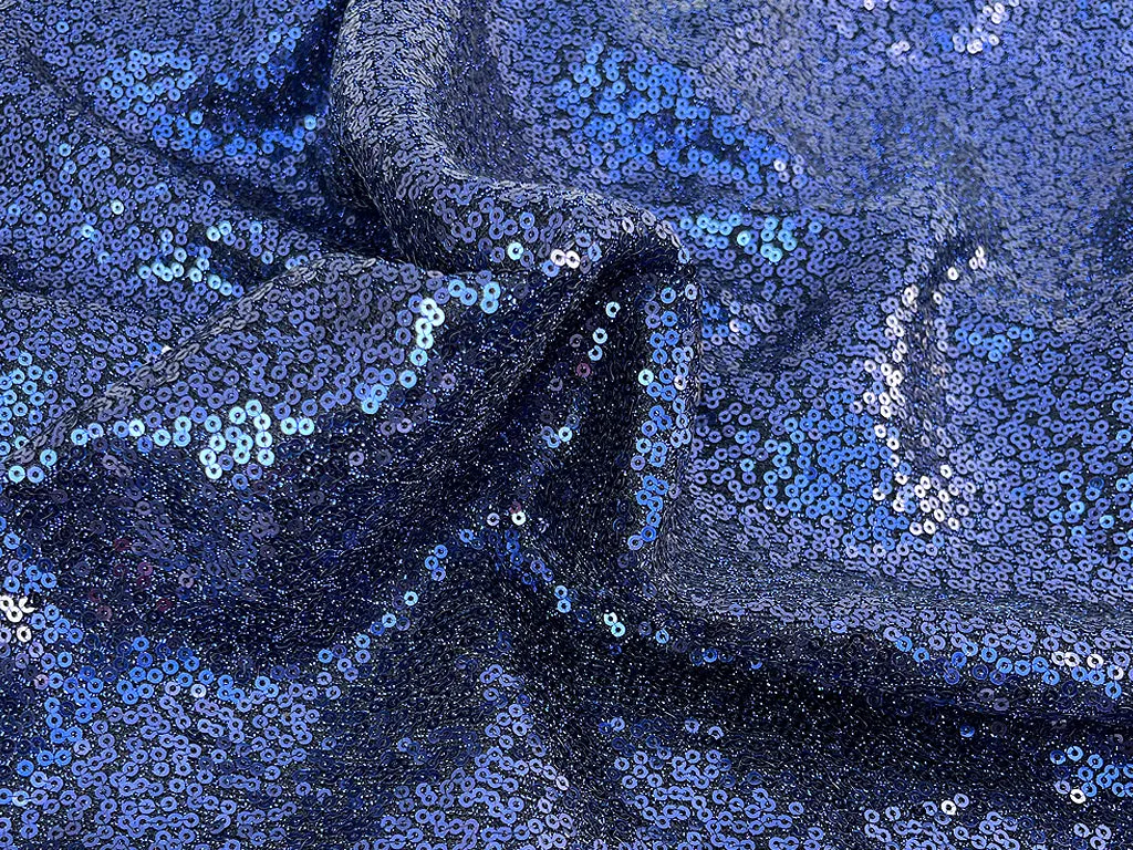Deep Royal Blue Plain Sequins Embroidered Net Fabric