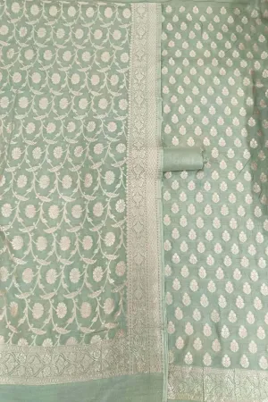 Elegant Green Banarasi Moonga Silk 3-Piece Unstitched Suit