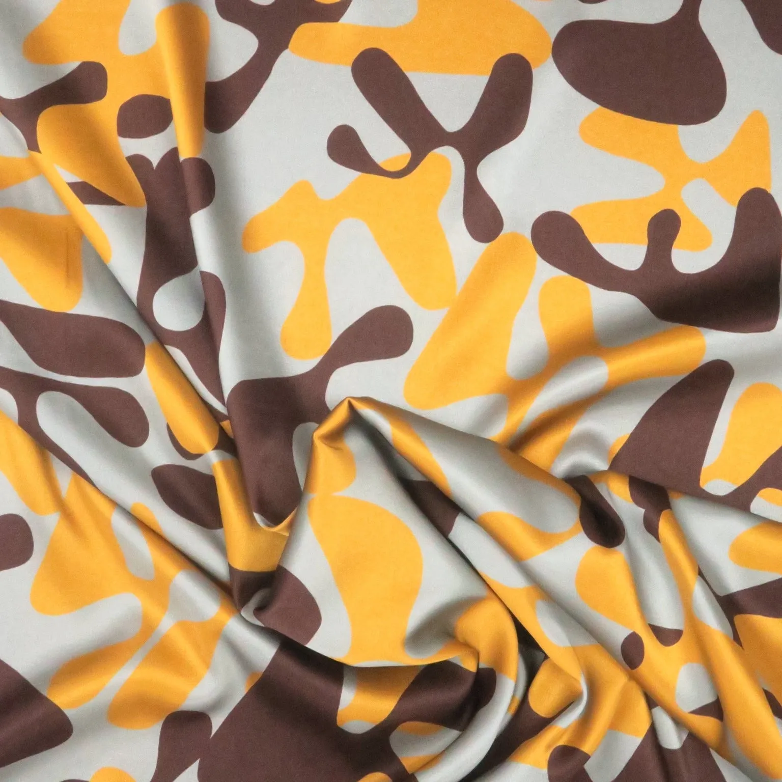 Gray Bronze and Silver Abstract Print Stretch Printed Satin Silk Fabric
