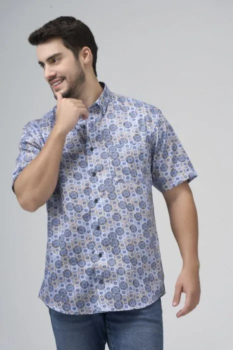 Leo Chevalier Mens Blue Circle Print SS Non Iron Sport Shirt