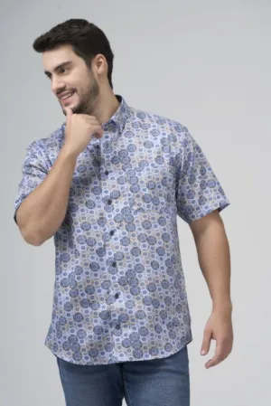 Leo Chevalier Mens Blue Circle Print SS Non Iron Sport Shirt