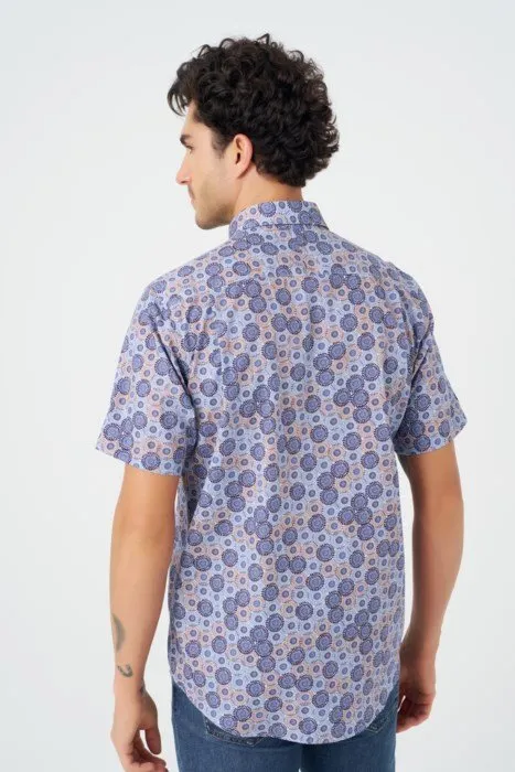 Leo Chevalier Mens Blue Circle Print SS Non Iron Sport Shirt