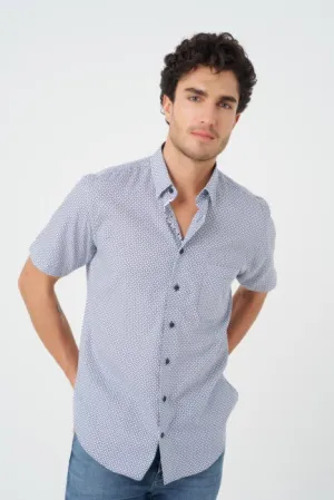 Leo Chevalier Mens Blue Geo Print SS Non Iron Sport Shirt