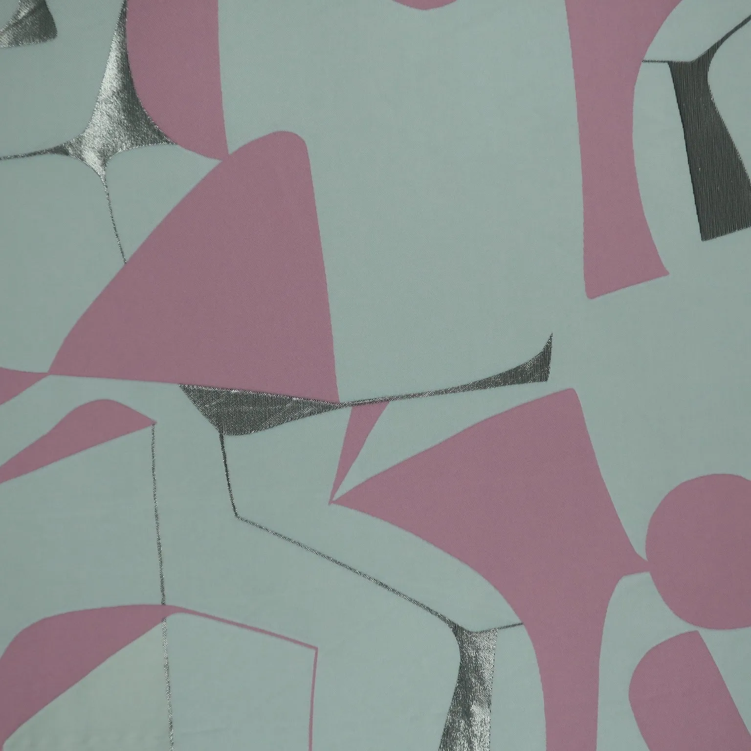 Mint and Dusty Pink Abstract Modern Embroidered Silk Organza Fabric