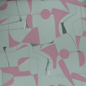 Mint and Dusty Pink Abstract Modern Embroidered Silk Organza Fabric