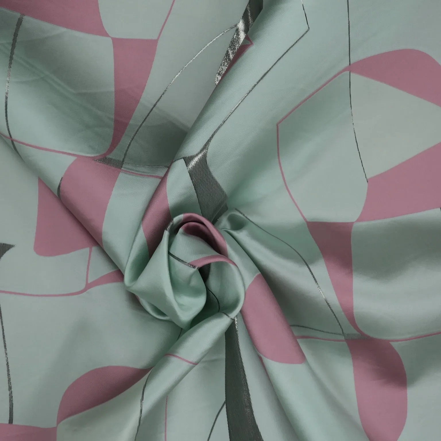 Mint and Dusty Pink Abstract Modern Embroidered Silk Organza Fabric