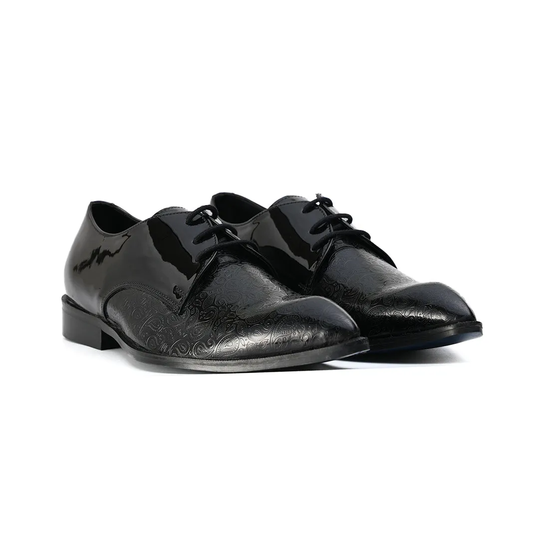 Monkstory Embossed Pattern Pointed Lace-ups - Black