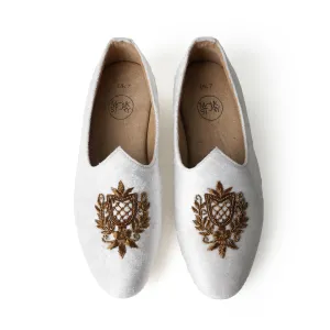 Opulenza Embroidered Mojri - Moon White