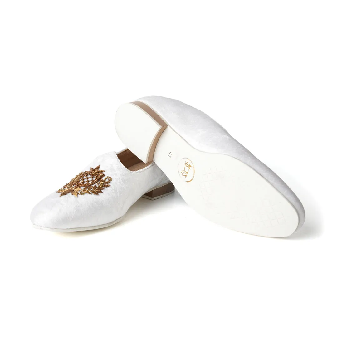 Opulenza Embroidered Mojri - Moon White