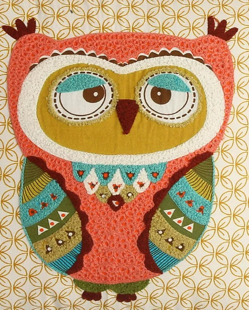 Owl Design Embroidered & Appliqué Cushion Cover | 16 x 16 inches | Single