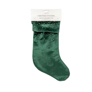 Pure Christmas Velvet Diamante Stocking Green 45cm