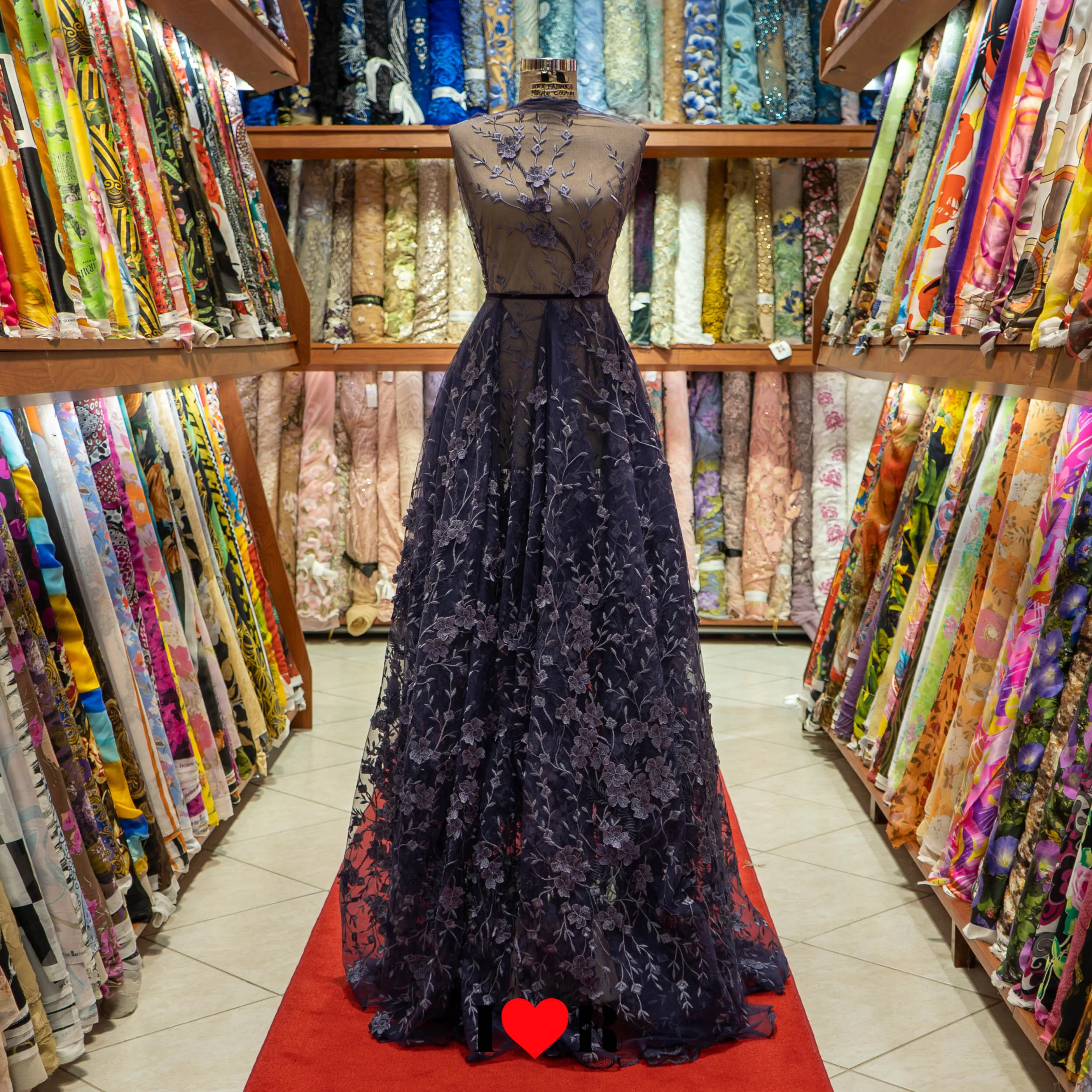 Purple Embroidered Floral Tulle Fabric