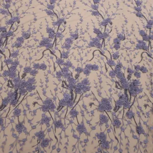 Purple Embroidered Floral Tulle Fabric