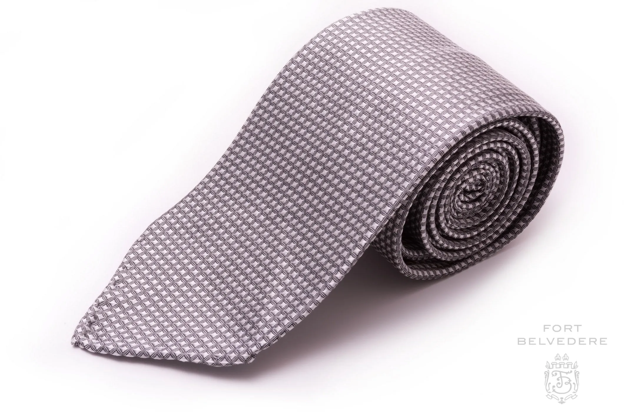 Silver & Black Diamond Micropattern Silk Tie