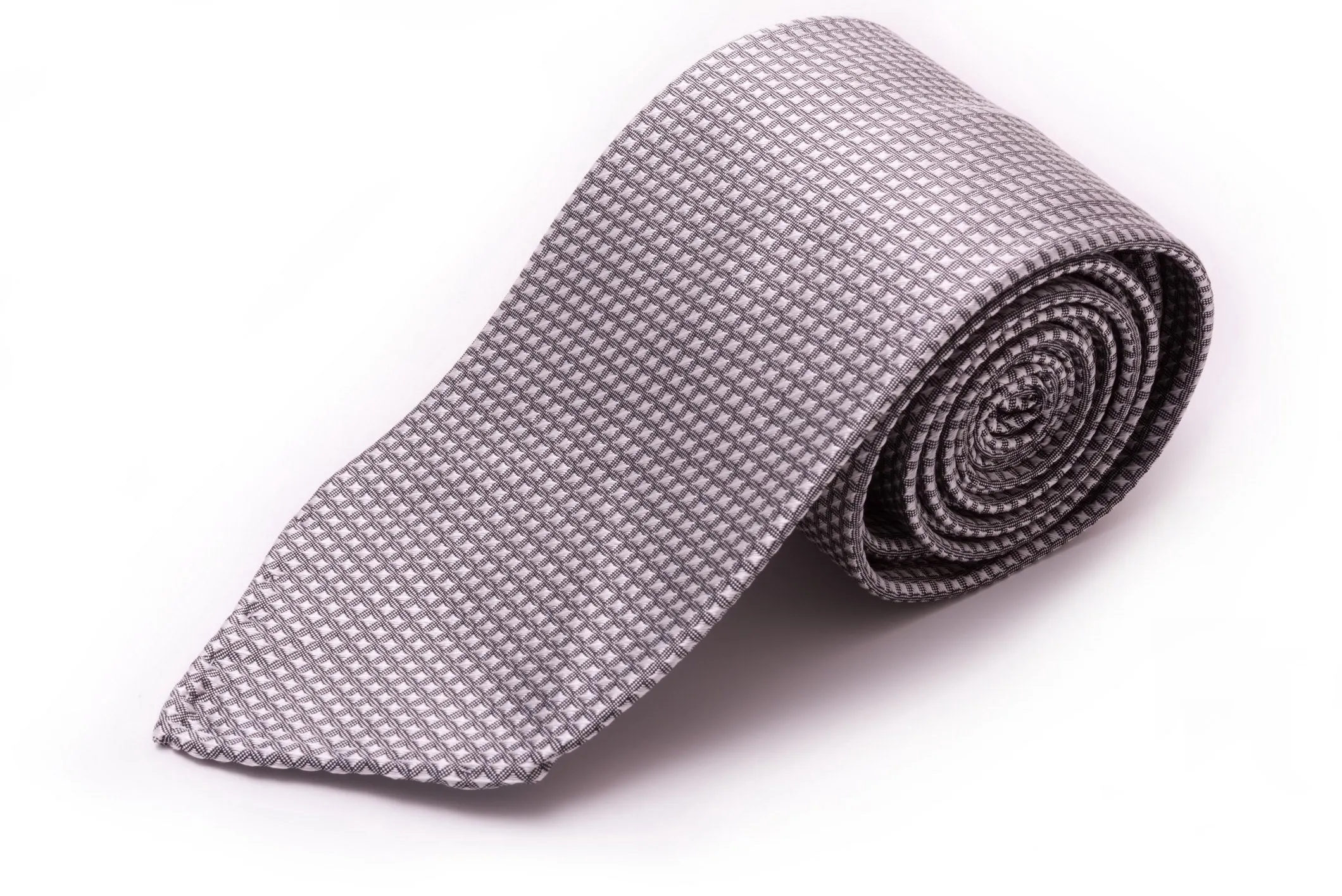 Silver & Black Diamond Micropattern Silk Tie