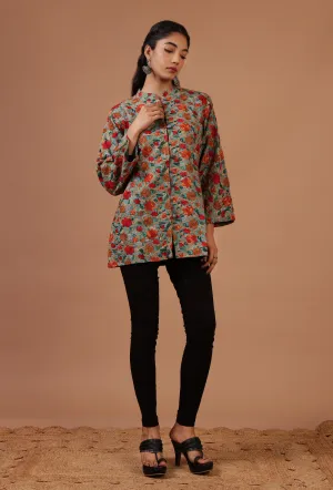 Teal Blue & Multicolor Ari Embroidered Kani Short Jacket