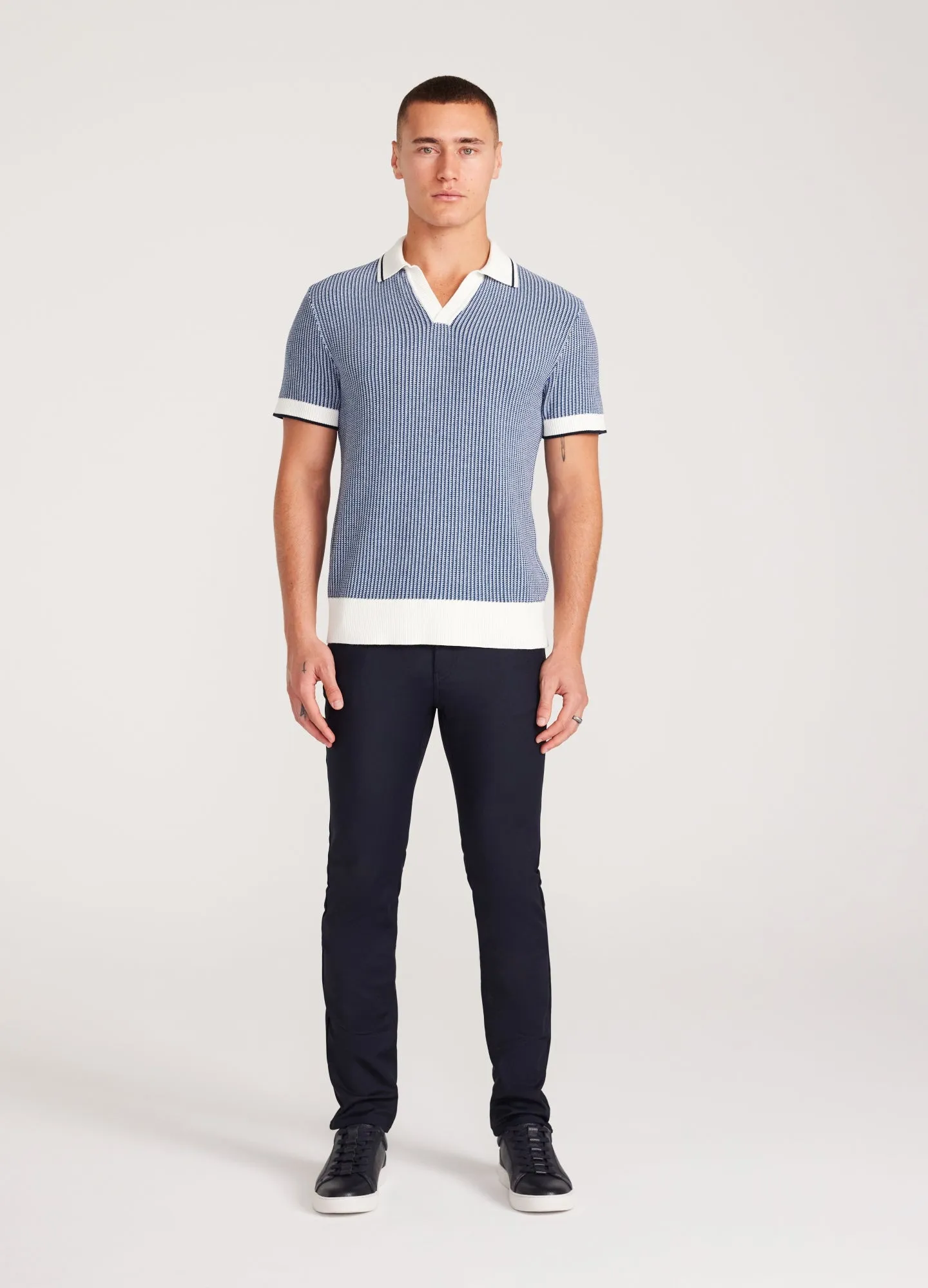 Textured Stitch Knit Polo Blue