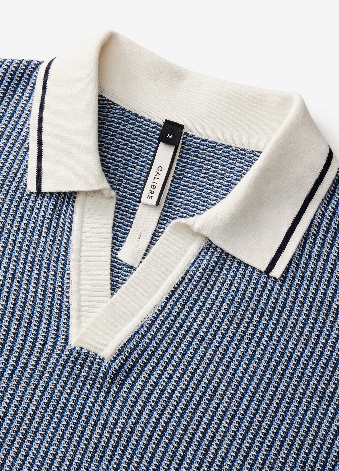 Textured Stitch Knit Polo Blue