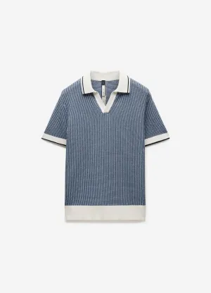 Textured Stitch Knit Polo Blue