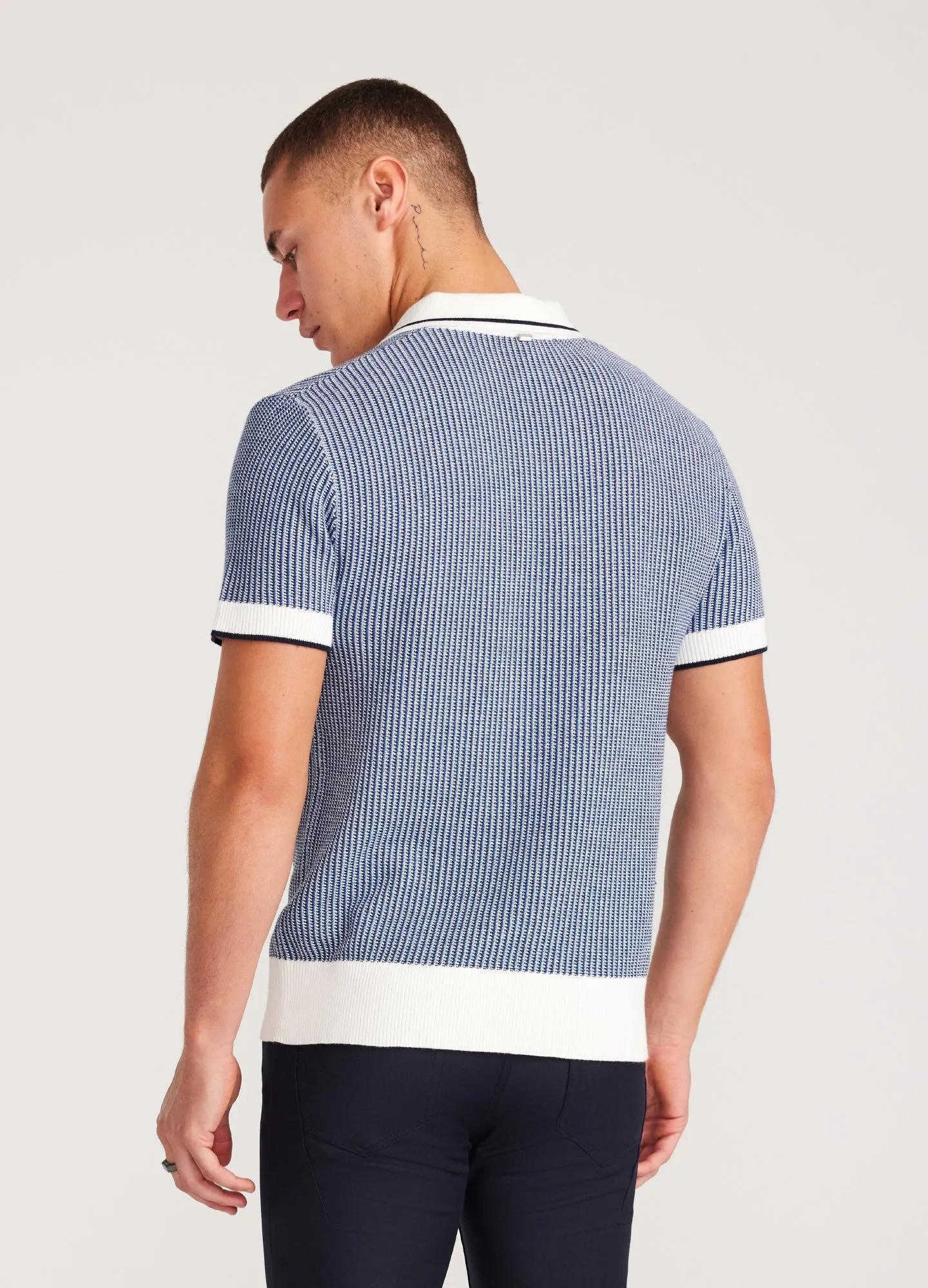 Textured Stitch Knit Polo Blue